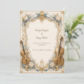 Invitation Élégantes perles bleues florales cordes mariage lu (Debout devant)