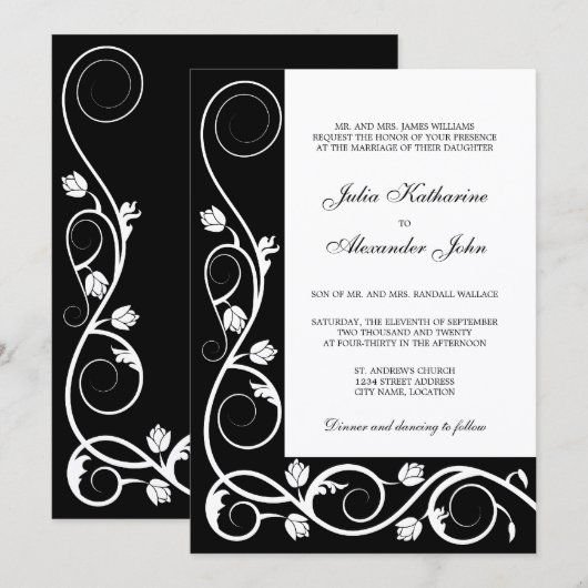 Invitation Élégantes perruques noires et blanches (Devant / Derrière)