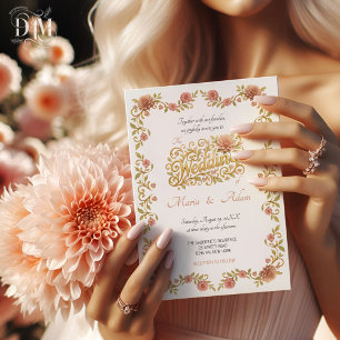 Invitation Élégantes Photos de Mariage aux Dahlias Rose et Éc