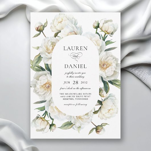 Invitation Élégantes Pivoines Blanches Floral Aquarelle Maria