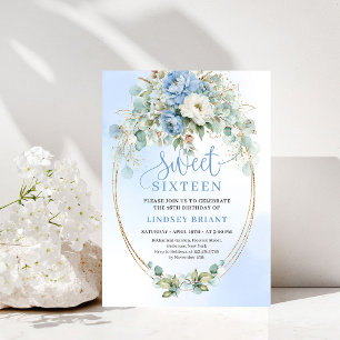 Invitation Élégantes Pivoines Bleu Poussiéreux pour une Céléb