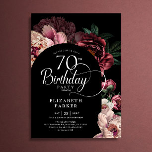 Invitation Élégantes pivoines roses de Bourgogne pour 70e ann