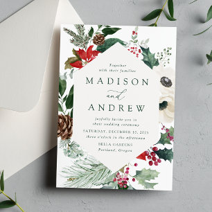 Invitation Élégantes poinsettias aquarelles Mariage d'hiver