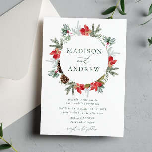 Invitation Élégantes poinsettias aquarelles pour mariage d'hi