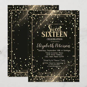 Invitation Élégantes pois dorés, Noir Douze ans