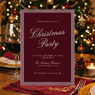 Invitation Élégantes rayures bordeaux pour la fête de Noël
