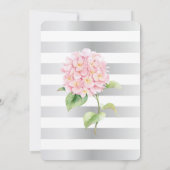 Invitation Élégantes rayures d'argent et Hydrangées roses (Dos)