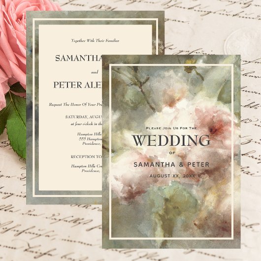 Invitation Élégantes roses antiques, fleurs florales aquarell