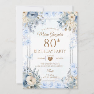 Invitation Élégantes Roses Argentées et Bleu Poussiéreux pour