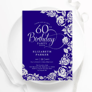 Invitation Élégantes roses argentées violettes pour 60e anniv