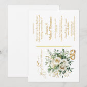 Invitation Élégantes Roses Blanches Anneaux Dorés 50e Anniver (Devant / Derrière)