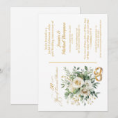 Invitation Élégantes Roses Blanches de 50e Anniversaire avec  (Devant / Derrière)