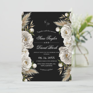 Invitation Élégantes Roses Blanches Fleur Florale Bohème Mari