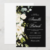 Invitation Élégantes Roses Blanches Floral Feuillage (Devant / Derrière)