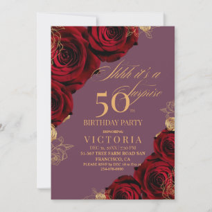 Invitation Élégantes Roses Bourguignonnes 70e Anniversaire