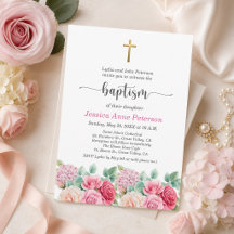 Élégantes Roses de la Croix en Or Fleur Baptême