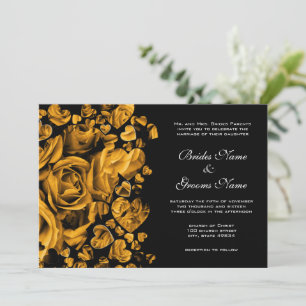 Invitation Élégantes Roses de Mariage au Cœur d'Or