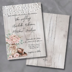 Invitation Élégantes Roses en Bois Rustique Mariage Champêtre