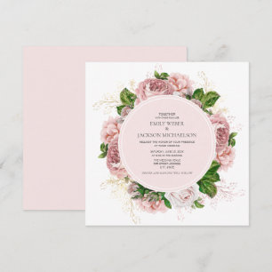 Invitation Élégantes Roses Fardées Floral Blanc Mariage