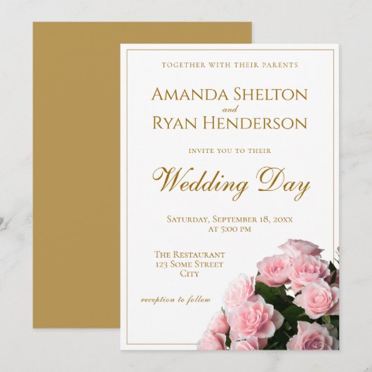 Invitation Élégantes Roses Fleurs Florales Mariage (Devant / Derrière)