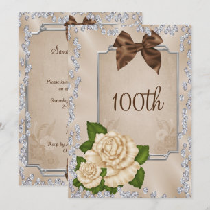 Invitation Élégantes Roses Ivory Romantiques & Rubans 100ème