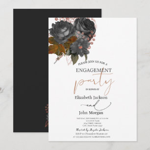 Invitation Élégantes Roses Noires de Fiançailles