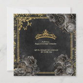 Invitation Élégantes Roses Or et Noir Princesse Quinceañera (Dos)