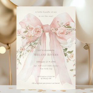 Invitation Élégantes roses rose pâle enrubannées Baby Shower