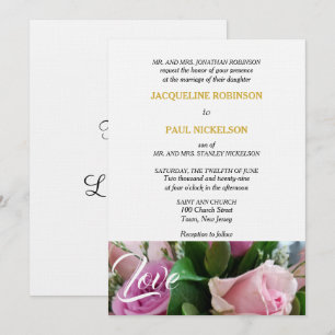 Invitation Élégantes roses roses clair Amour Or Blanc