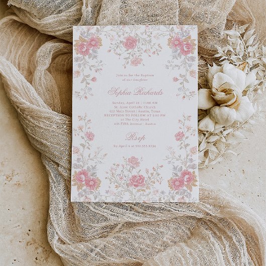 Invitation Élégantes Roses Roses Fleurs | Baptême