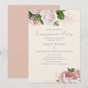 Invitation Élégantes roses roses florales crème pour fête de