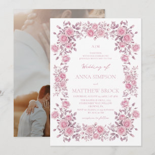 Invitation Élégantes roses roses poussiéreuses de mariage