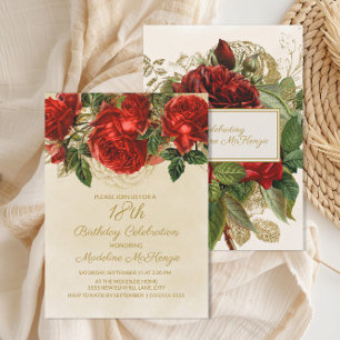 Invitation Élégantes Roses Rouges Champagne 18ème Anniversair