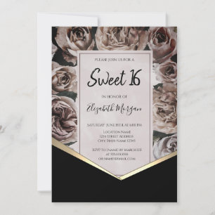 Invitation Élégantes roses sombres Sweet 16