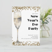 Invitation Élégantes Séquines Or Nouvel An Eve Champagne (Debout devant)