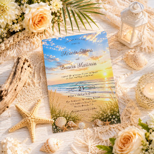Invitation Élégantes Vagues de l'Océan Bleu Tropical Mariage