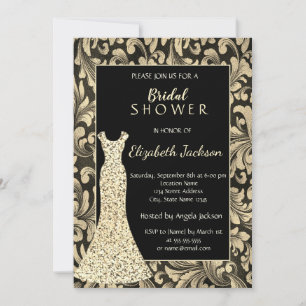 Invitation Elegantes volutes dorées,Tenue de soirée de mariag