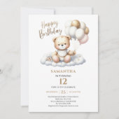 Invitation Élégants Ballons Dorés Ourson pour Anniversaire En (Devant)