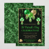 Invitation Élégants ballons verts et dorés St Patrick's Day (Devant / Derrière)