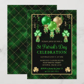 Invitation Élégants ballons verts et dorés St Patrick's Day (Devant / Derrière)