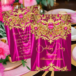 Invitation Élégants bijoux Rose Chaud Broderie Dentelle Damas