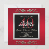 Invitation Élégants Bijoux Rubis 40e Anniversaire de Mariage (Devant)