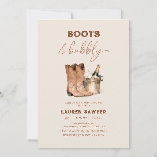 Invitation Élégants Bottes à l'aquarelle et enterrement de vi (Devant)