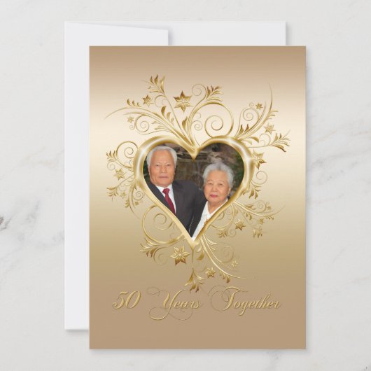 Invitation Élégants cœurs tourbillonnants 50e anniversaire ph (Devant)