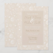Invitation Elégants coquillages blancs Motif beige (Devant / Derrière)