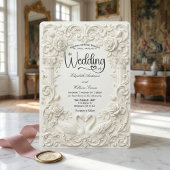 Invitation Élégants cygnes sculptés faux mariage crème