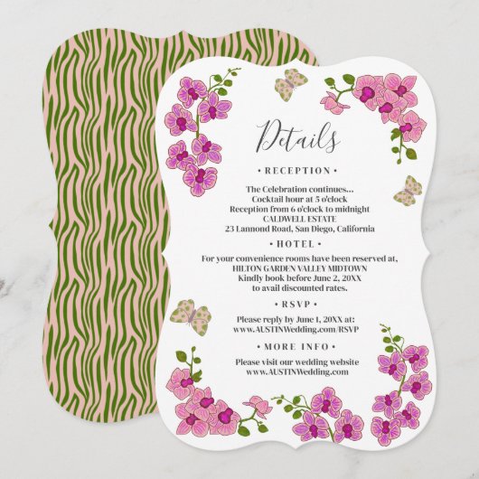 Invitation Élégants détails de mariages avec des orchidées vi (Devant / Derrière)