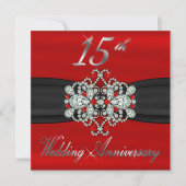 Invitation Élégants Diamants Rubis 15e Anniversaire de Mariag (Devant)