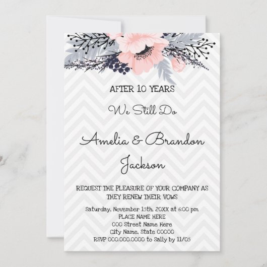Invitation Élégants Fleurs Mariage Renouvellement de l'annive (Devant)