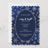Invitation Élégants flocons d'argent sur le bleu nuit Noël (Devant)